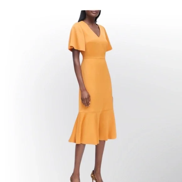 Banana Republic Satin Marigold Flutter Midi Dress with Sleeves, size 2. - Picture 1 of 6